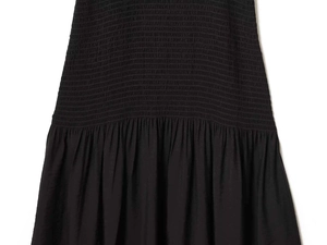 Detail of smocking elastic stitching and pleated texture on black summer dress