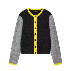 Women Contrast Trim Knitted Cardigan Patchwork Long Sleeve Round Neck Sweater Casual Commuter Button Down Knitwear Jacket Top