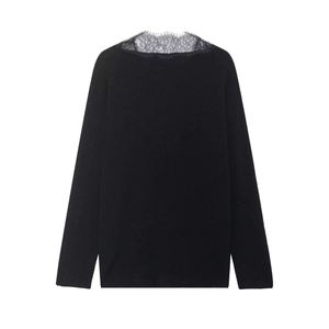 Pull en maille noir pour femme avec empiècement en dentelle élégant au dos et au col