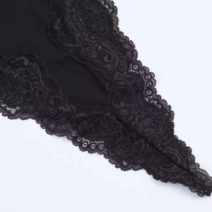 Detailed close-up of intricate rose lace patterns and stitching on a black summer dress