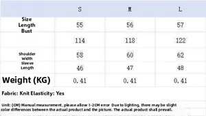Size chart for striped polo collar sweater showing length, bust, and sleeve measurements