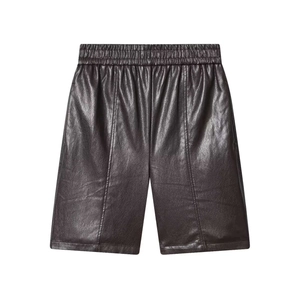Short en Similicuir à Taille Haute pour Femmes Taille Élastique PU Texturé Mi-long Décontracté Polyvalent Mode