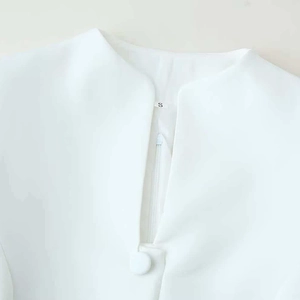 White standing collar dress with button detail and high-quality invisible zipper closure