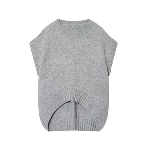 Women's Casual Knitted Tank Top Round Neck Slim Fit Sleeveless High Low Hem Ribbed Knit Polyester Vest Summer Top Grey