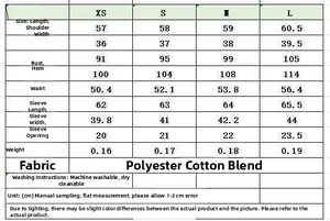 Size chart showing chest, shoulder, and sleeve measurements for women's plaid shirt