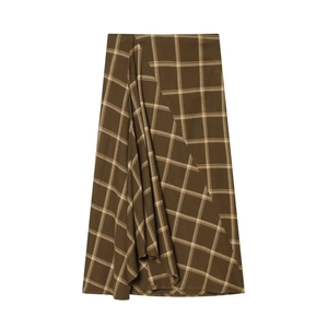 Women Plaid Midi Skirt Irregular Hem High Waist Asymmetric Ruched Checkered Skirt Elegant Commuting Polyester Skirt Bottoms