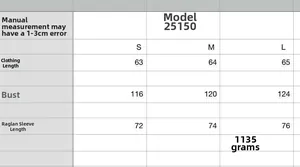Size chart table for women faux leather jacket showing measurements for sizes S M and L