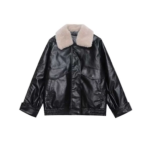 Women's Faux Leather Padded Jacket With Faux Fur Collar Black Winter Warm Quilted Moto Jacket Elegant Commuter Outerwear