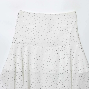Elegant white polka dot high waist chiffon skirt with layered asymmetric ruffled hemline