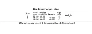 Size chart showing bust, waist, and hip measurements for this knitted jumpsuit