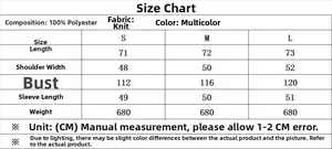 Detailed size chart for vintage jacquard knit cardigan with 100 percent polyester fabric