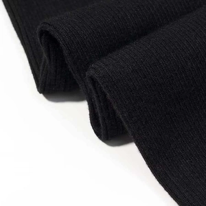 Close-up of black ribbed knit fabric showing vertical texture and thick material quality