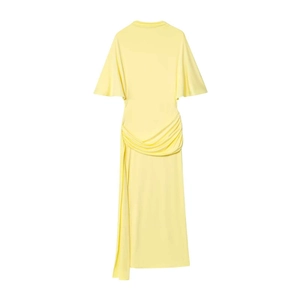 Women Elegant Backless Draped Maxi Dress Slim Fit Flutter Sleeve Yellow Polyester Long Dress For Party Banquet Sexy Style