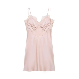 Nuisette rose en satin avec dentelle beige délicate et élégant dos nu en forme de U