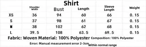 Tableau des tailles détaillé pour chemise à manches longues en polyester pour femmes, XS à L