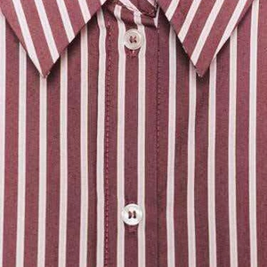 Classic burgundy and white vertical striped cotton blend shirt with white buttons