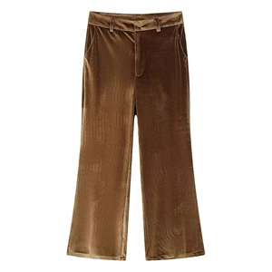 Pantalón de campana de terciopelo marrón caramelo de talle alto con caída elegante