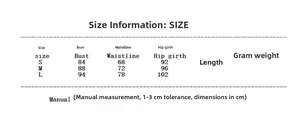 Size chart for the green sequin strap dress with measurements for bust, waist, and length