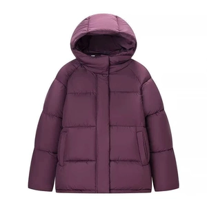 Giacca Piumino con Cappuccio Invernale da Donna Rosso Vino Cappotto Imbottito Trapuntato Manica Lunga Caldo Antivento Capispalla Casual Tinta Unita