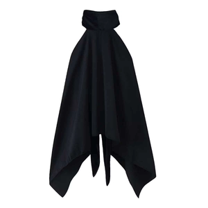 Damen Gothic Schwarz Kapuzen Halter Cape Top Unregelmäßiger Saum Samt Spleißen Ärmellose Hoodies Für Halloween Kostüm Party