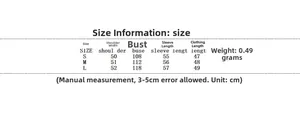 Size chart for women's summer fashion set showing shoulder bust and length measurements