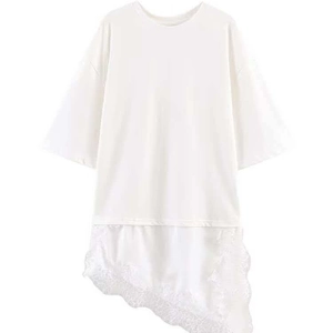 T-shirt d'été blanc pour femmes avec coupe ample et empiècement en dentelle asymétrique