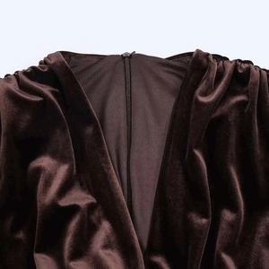 Robe élégante en velours marron foncé avec fermeture éclair invisible dans le dos