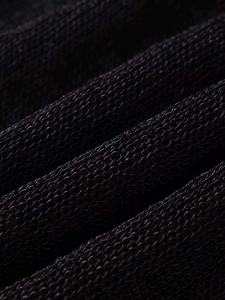 Detailed close-up showing black high-density knit fabric texture and mesh stitching