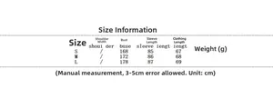 Size chart for oversized winter cotton jacket including bust, sleeve, and length metrics