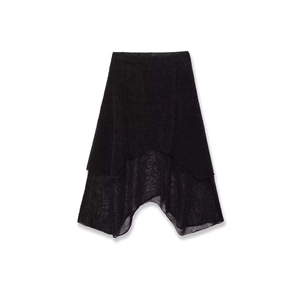 Chic black knitted mesh maxi dress with asymmetrical hem and sheer layering