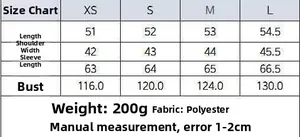 Size chart for women's pleated sheer shirt detailing polyester fabric and measurements
