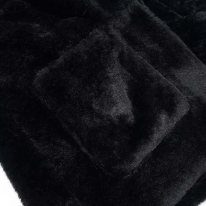 Gros plan sur la texture fausse fourrure noire douce avec détails de couture de poche