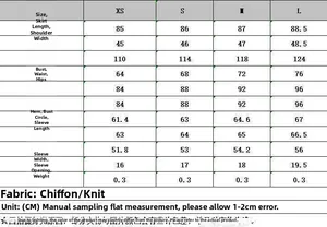 Size chart for women's scarf collar dress showing detailed garment measurements in cm