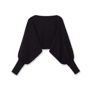 Damen Strickjacke in Schwarz mit Puffärmeln und gerippten Manschetten, lockere Form