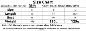 Detailed size chart for satin halter top showing length and bust measurements for S-L