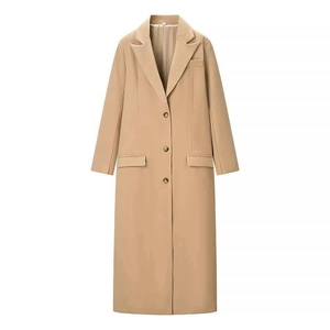 Cappotto Blazer Lungo Kaki da Donna Casual Rever a Lancetta Monopetto Tinta Unita Giacca da Ufficio per Primavera Autunno