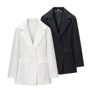Women Fashion Double Breasted Blazer Dress Lapel Long Sleeve Slim Fit Solid Color Short Mini Office Lady Elegant Suit Dress