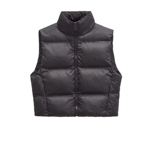 Gilet matelassé noir pour femme avec col montant et fermeture éclair coupe décontractée