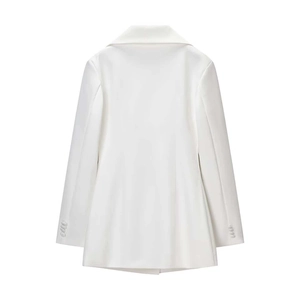 Slim fit white blazer dress with double-breasted back view and long sleeves