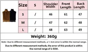 Size chart detail for sleeveless high-neck knit vest showing S, M, and L dimensions