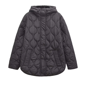 Women's wave quilted hooded jacket in dark grey, windproof winter outerwear design