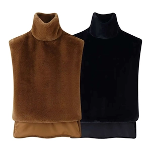 Women Faux Fur High Neck Fake Collar Sleeveless Vest Solid Color Autumn Winter Warm Elegant Commuter Wrap Scarf Neck Warmer