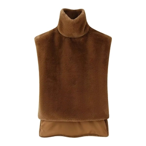 Chic brown faux fur turtleneck dickey collar for women with warm lining for autumn fashion