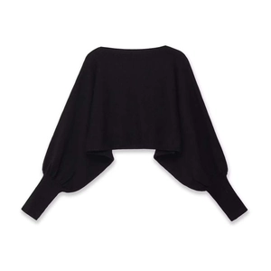 Damen Casual Einfarbig Schwarz Kurz Geschnitten Strick Bolero Locker Puff Laternenärmel Pullover Strickjacke Elegant Minimalistisch