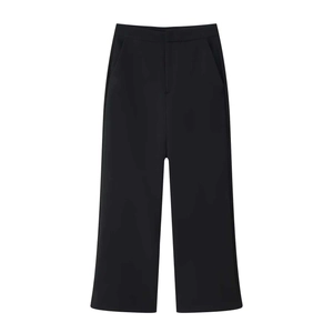 Classic high-waisted black wide-leg trousers with side pockets and smooth straight silhouette