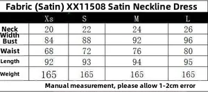 Detailed size guide for women's satin sleeveless dress with bust and waist measurements