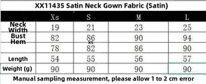 Detailed size chart for satin halter top showing chest and length measurements