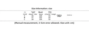 Detailed size chart for women's hooded jacket showing shoulder, bust, sleeve and length