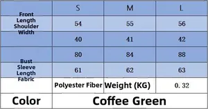 Size chart for women knitwear showing measurements for S, M, L in polyester fabric