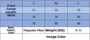 Size chart for off-shoulder midi dress listing S, M, L dimensions in polyester fabric
